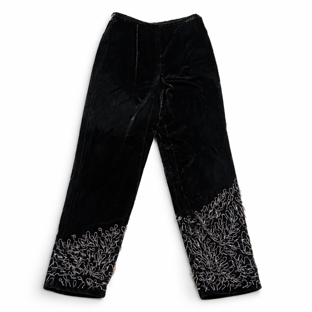 Black Velvet Pants with Silver Embroidery